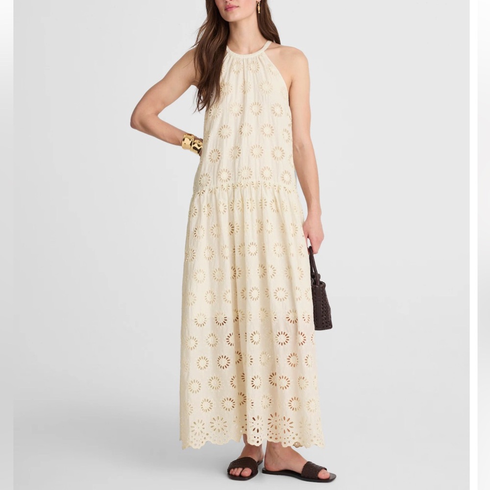 Madewell Embroidered Drop-Waist Maxi Dress Floral Eyelet Size Medium NWT